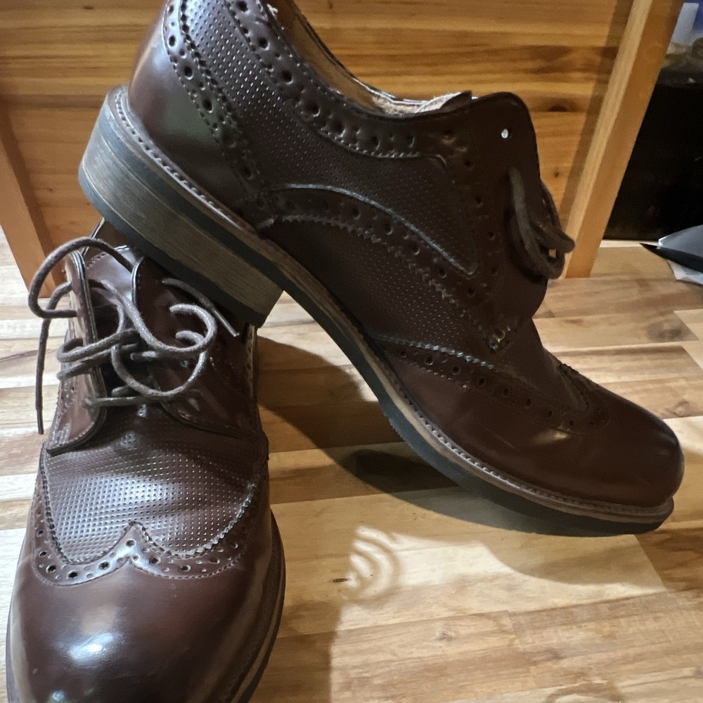 Madden Men's Brown Leather Wingtip Oxford Dress Shoes Lace-Up Round Toe 10